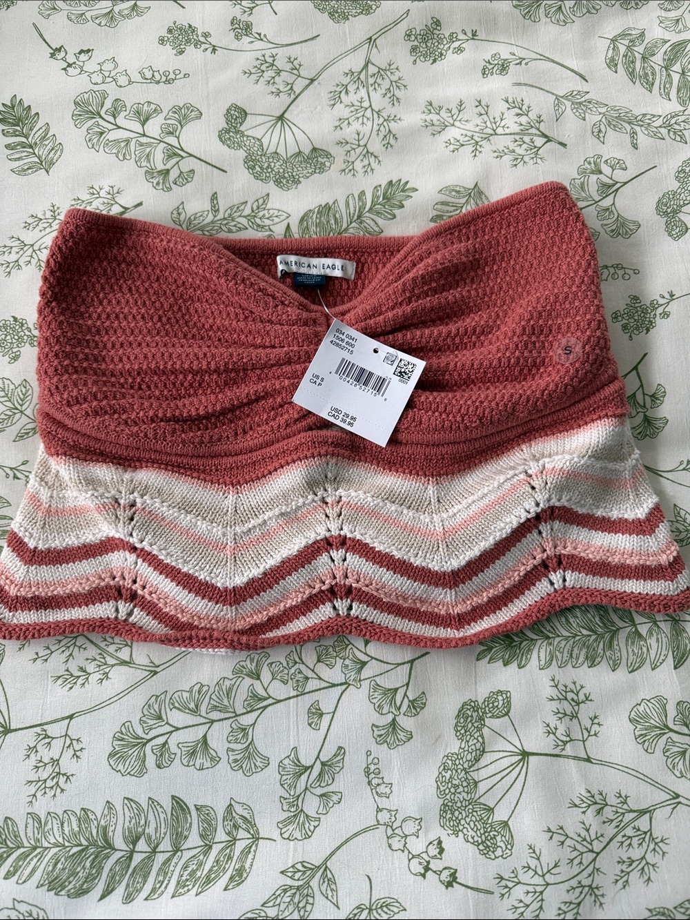 American Eagle Outfitters Terracotta & Cream Striped Strapless Knit Top